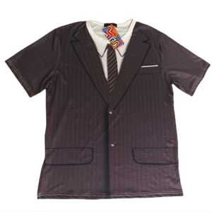 Whatlees 3D Graphic Novelty Tee Business Suit Jacket Tie Dress Shirt Necktie NWT